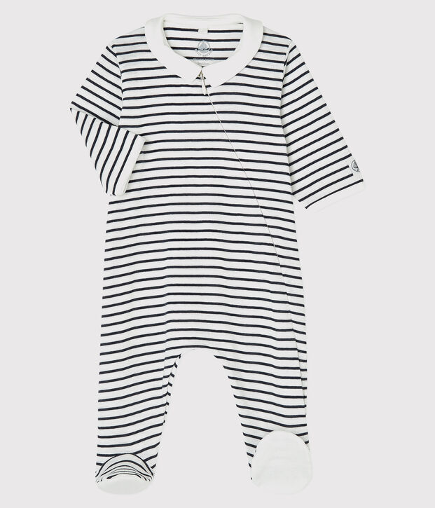 Dors bien zipp&eacute; b&eacute;b&eacute; en coton biologique blanc/bleu