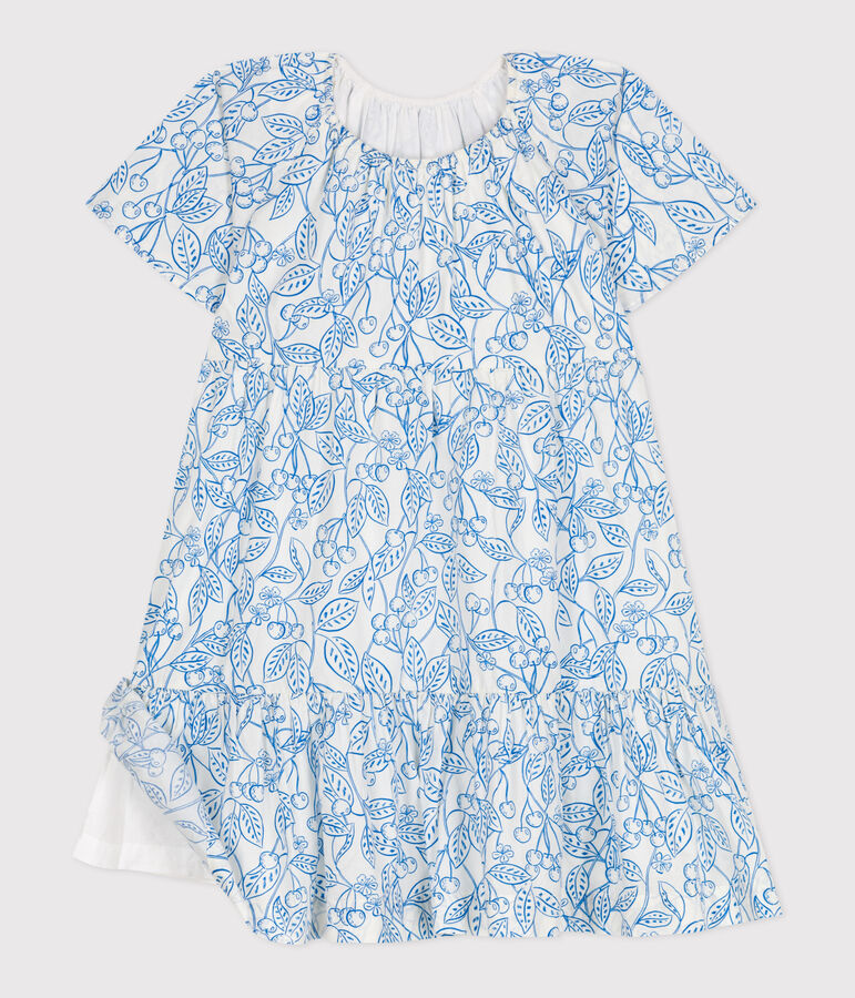 Robe enfant en coton manches courtes imprim&eacute; bleu MARSHMALLOW/ PORCELANA