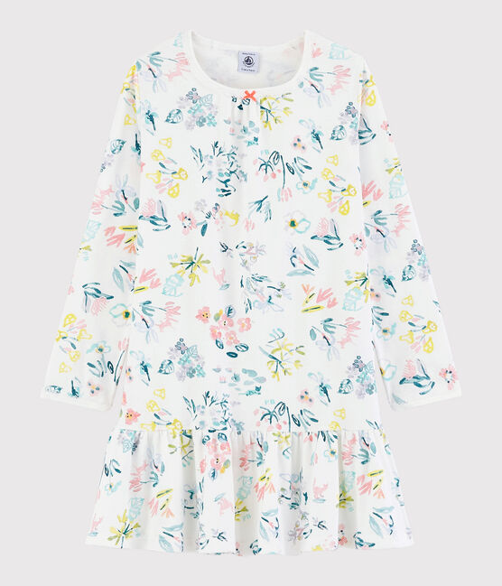 Chemise de nuit fleurs printanières petite fille en coton blanc MARSHMALLOW/blanc MULTICO