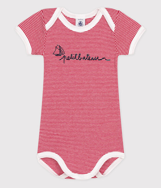 Body manches courtes bébé fille rouge TERKUIT/blanc MARSHMALLOW