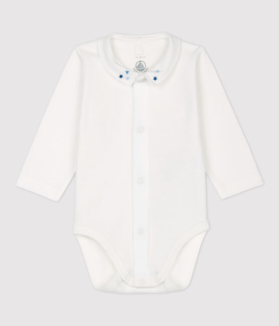 Body à col bébé garçon en coton biologique blanc MARSHMALLOW