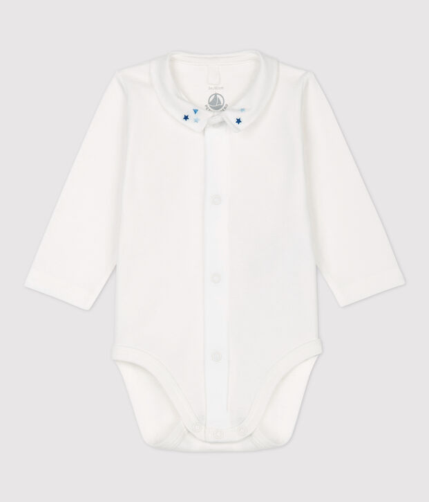 Body &agrave; col b&eacute;b&eacute; gar&ccedil;on en coton biologique blanc