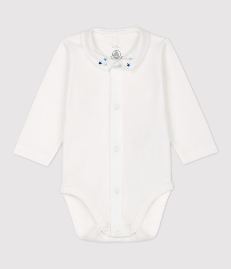 Body &agrave; col b&eacute;b&eacute; gar&ccedil;on en coton biologique blanc