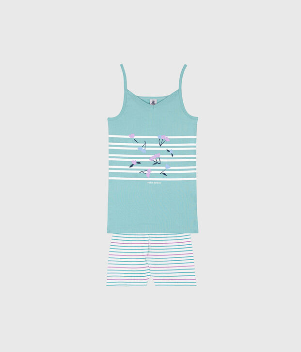 Pyjama short en c&ocirc;te vert/multicouleur