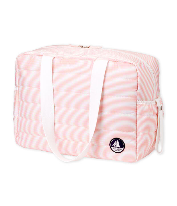 Sac &agrave; langer en polyester matelass&eacute;. rose/blanc