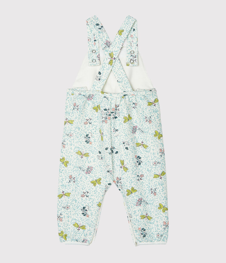 Salopette longue b&eacute;b&eacute; fille en molleton blanc MARSHMALLOW/blanc MULTICO