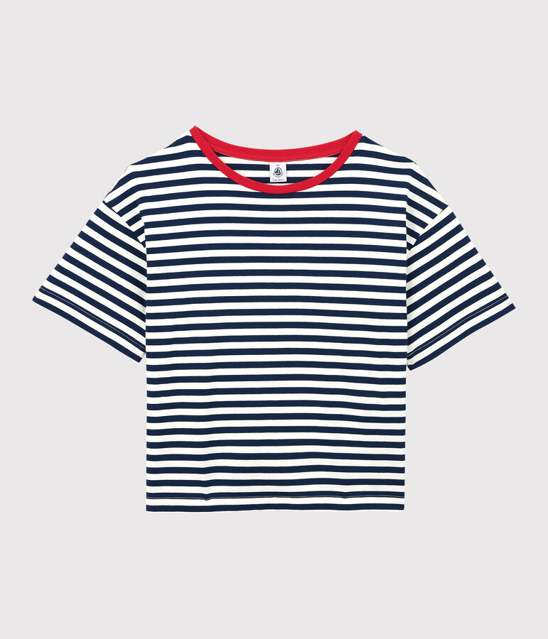 Tee-shirt LE BOXY en coton Femme bleu MEDIEVAL/blanc MARSHMALLOW