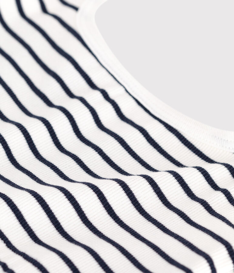 Brassi&egrave;re femme en coton et &eacute;lasthanne &agrave; rayures blanc MARSHMALLOW/bleu SMOKING