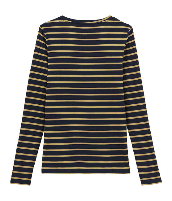 Tee shirt femme manches longues bleu SMOKING/jaune BRINDILLE SATIN