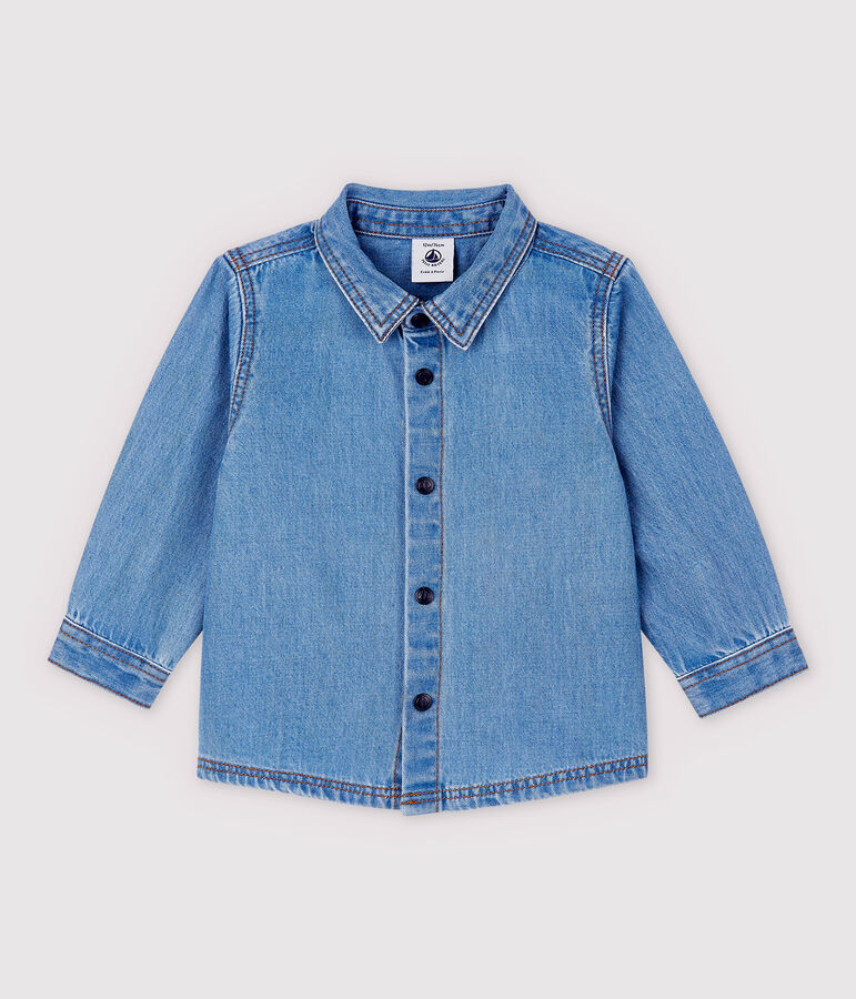 Chemise manches longues en denim l&eacute;ger b&eacute;b&eacute; gar&ccedil;on bleu