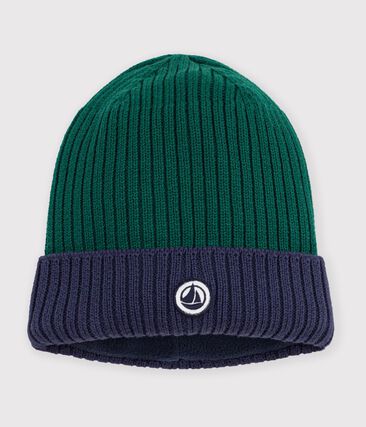 Bonnet enfant en tricot bicolore doublé polaire