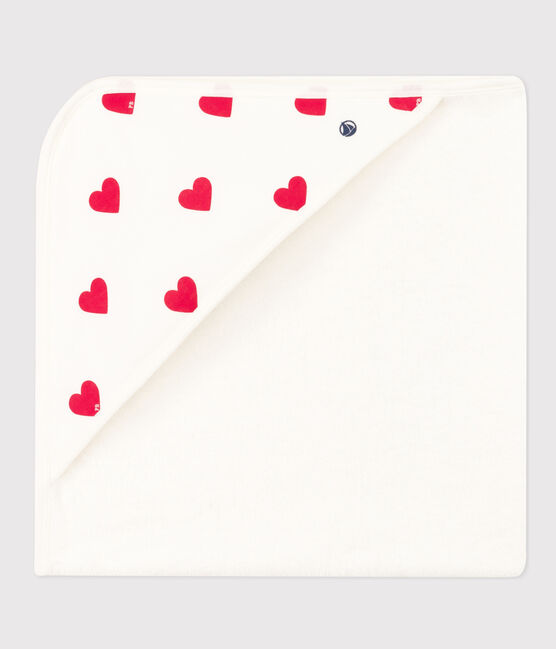 Carré de bain cœurs en coton blanc MARSHMALLOW/rouge TERKUIT