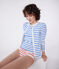 Cardigan femme en coton uni blanc MARSHMALLOW/bleu PERSE