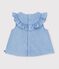 Blouse b&eacute;b&eacute; en coton sans manches en chambray brod&eacute; bleu