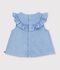 Blouse b&eacute;b&eacute; en coton sans manches en chambray brod&eacute; bleu