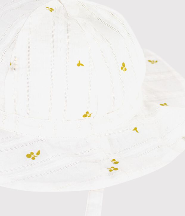 Capeline b&eacute;b&eacute; fille en popeline imprim&eacute; fleurs blanc/vert