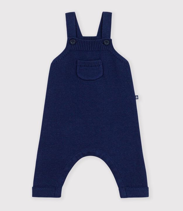 Salopette b&eacute;b&eacute; unie en tricot laine et coton bleu marine