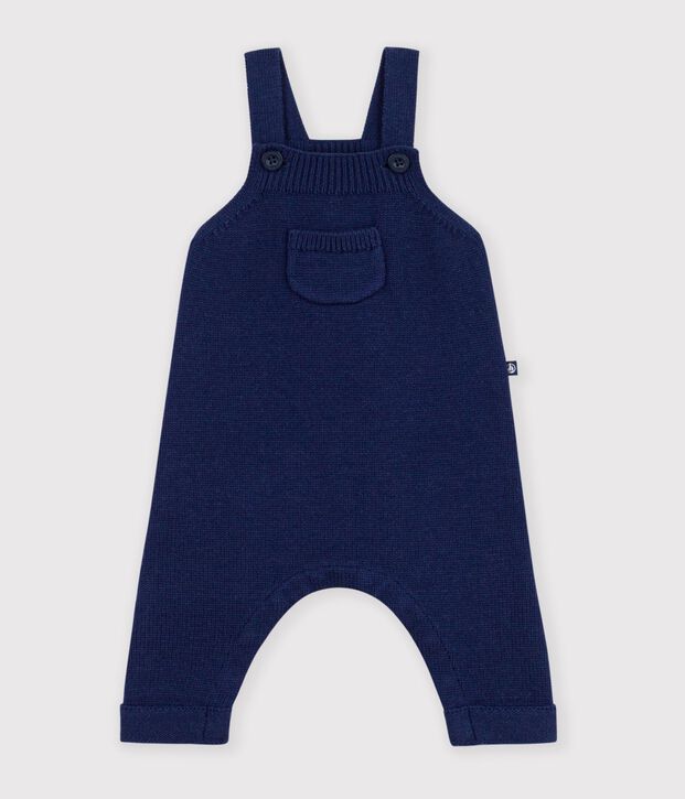 Salopette b&eacute;b&eacute; unie en tricot laine et coton bleu marine