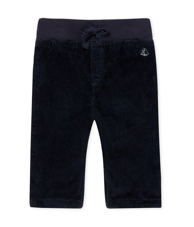 Pantalon b&eacute;b&eacute; gar&ccedil;on en velours stretch doubl&eacute; bleu marine