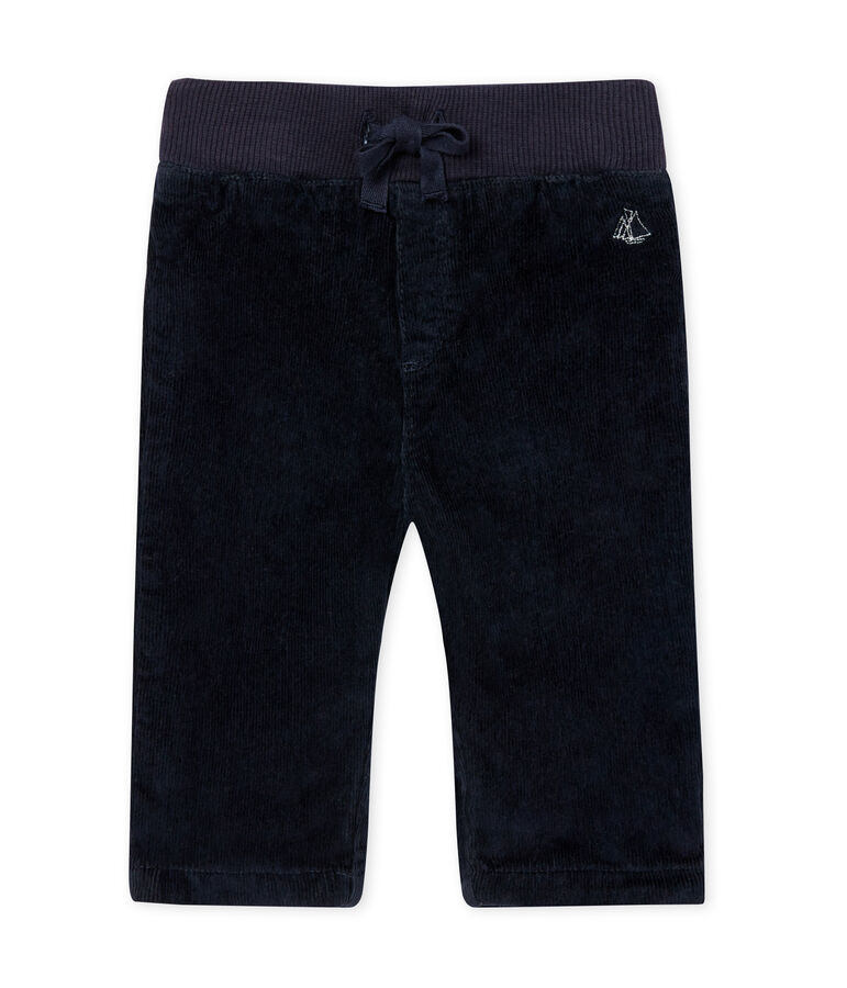 Pantalon b&eacute;b&eacute; gar&ccedil;on en velours stretch doubl&eacute; bleu