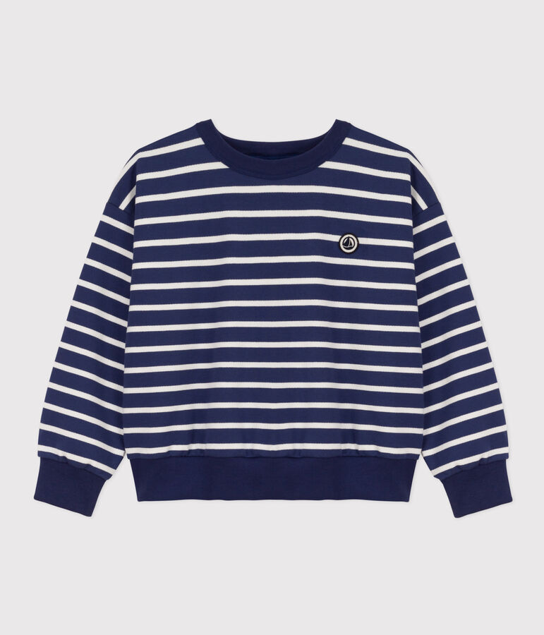Sweatshirt en molleton enfant fille / gar&ccedil;on bleu/blanc