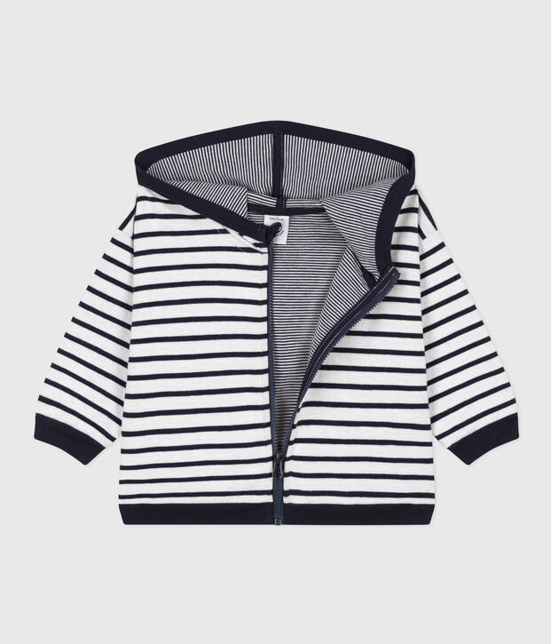 Sweatshirt &agrave; capuche en jersey &eacute;pais b&eacute;b&eacute; blanc/bleu