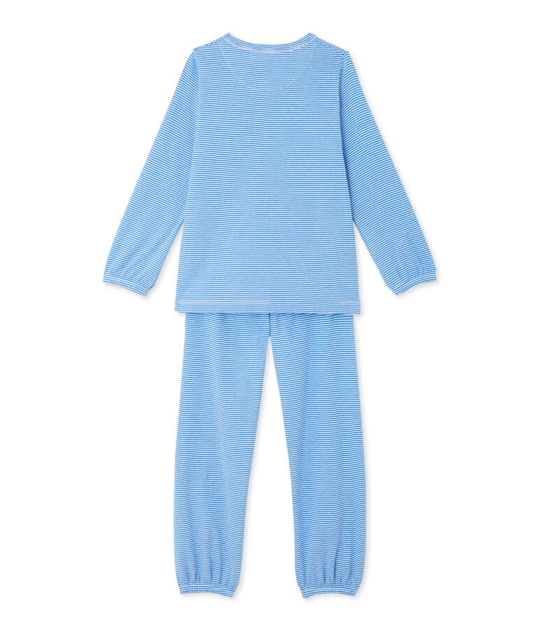 Pyjama fille ray&eacute; milleraies bleu DELPHINIUM/blanc ECUME