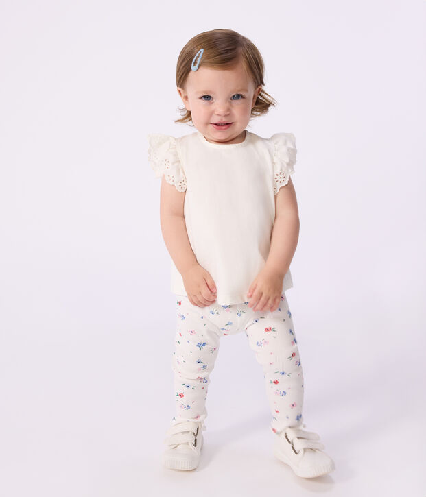 Legging b&eacute;b&eacute; en coton, imprim&eacute; fleurs blanc/multicouleur