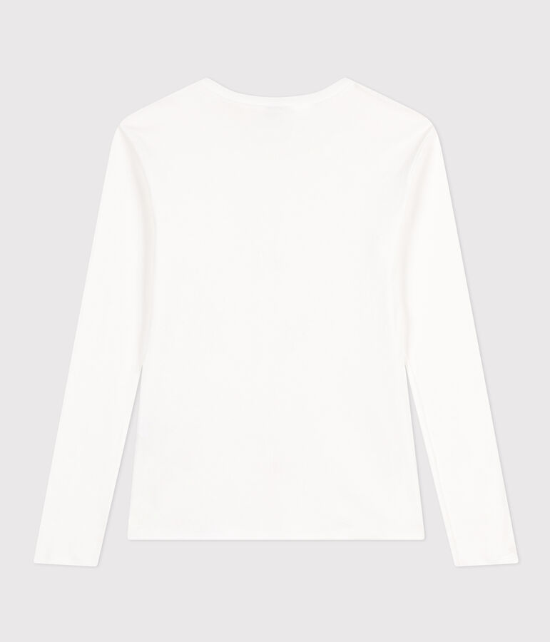 Tee-shirt l'Iconique manches longues en c&ocirc;te unie femme blanc ECUME