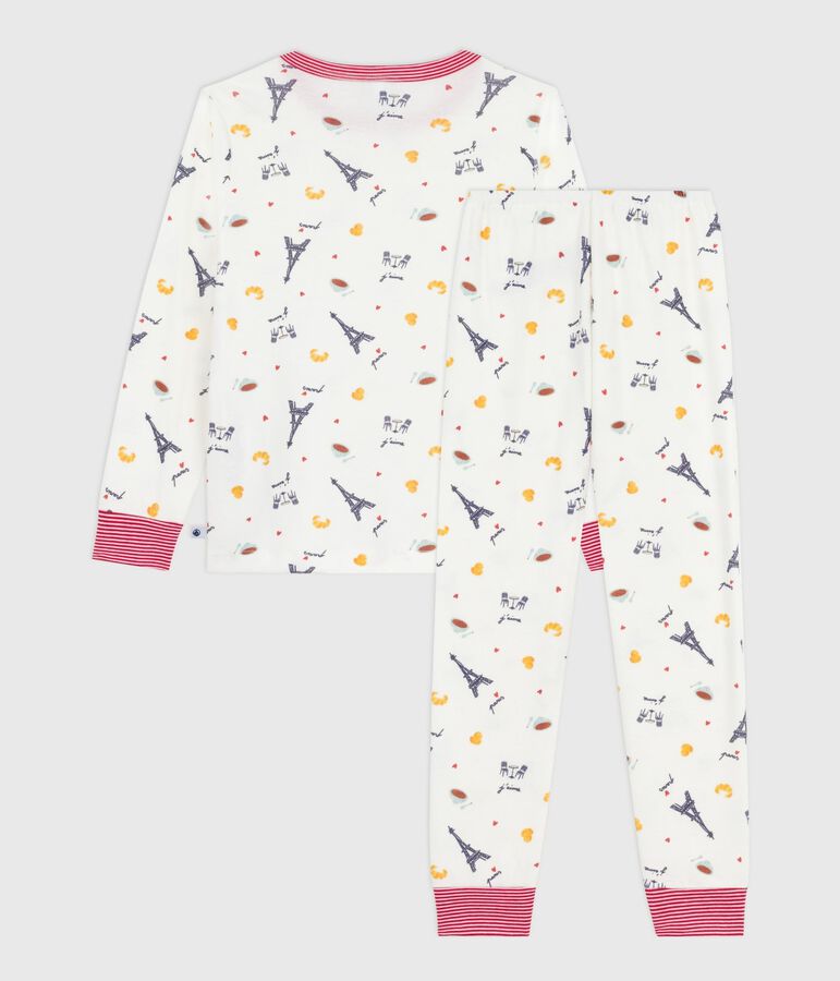 Pyjama enfant en coton imprim&eacute; Paris blanc MARSHMALLOW/blanc MULTICO