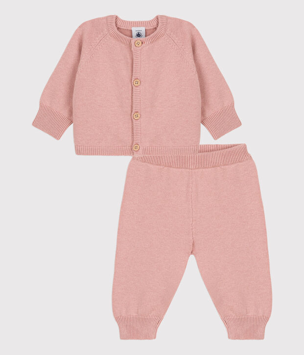 Ensemble 2 pi&egrave;ces b&eacute;b&eacute; en tricot laine et coton rose