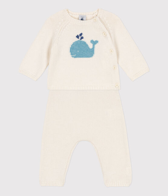 Ensemble en tricot laine et coton bébé blanc MARSHMALLOW