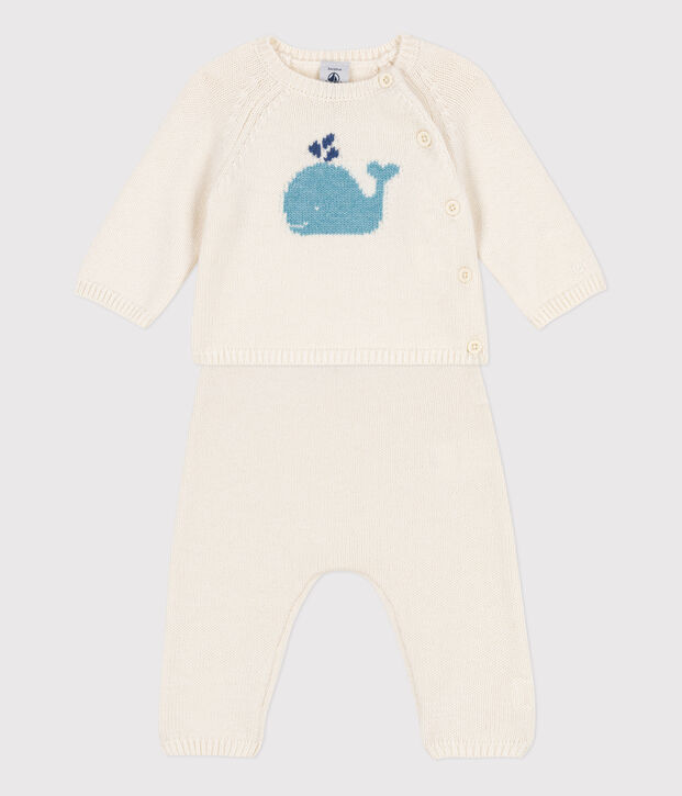 Ensemble en tricot laine et coton b&eacute;b&eacute; blanc