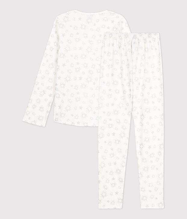 Pyjama imprim&eacute; &eacute;toiles fille en coton blanc/multicouleur
