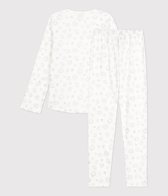 Pyjama imprimé étoiles fille en coton blanc MARSHMALLOW/blanc MULTICO