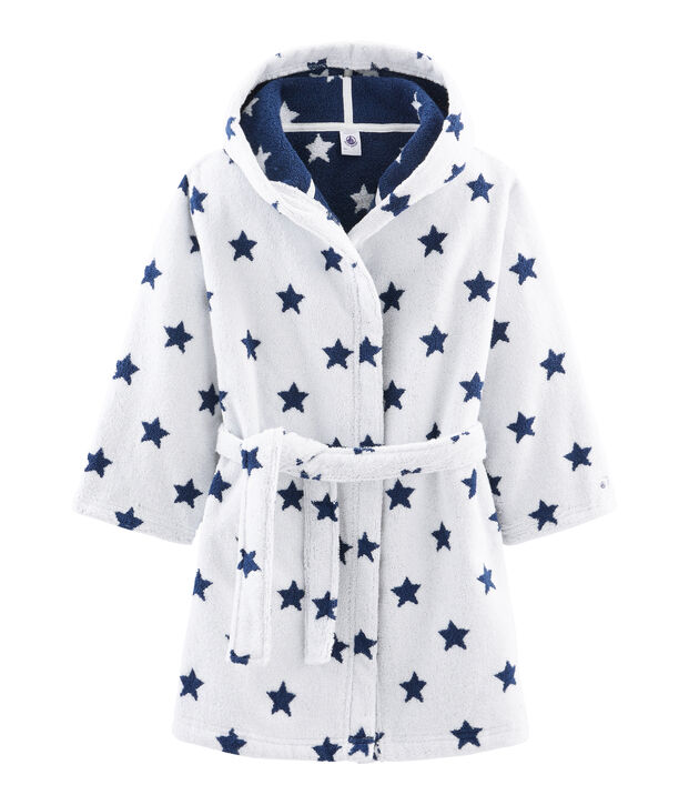 Peignoir petit gar&ccedil;on en &eacute;ponge blanc/bleu