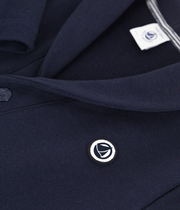 Cardigan enfant en coton uni bleu marine