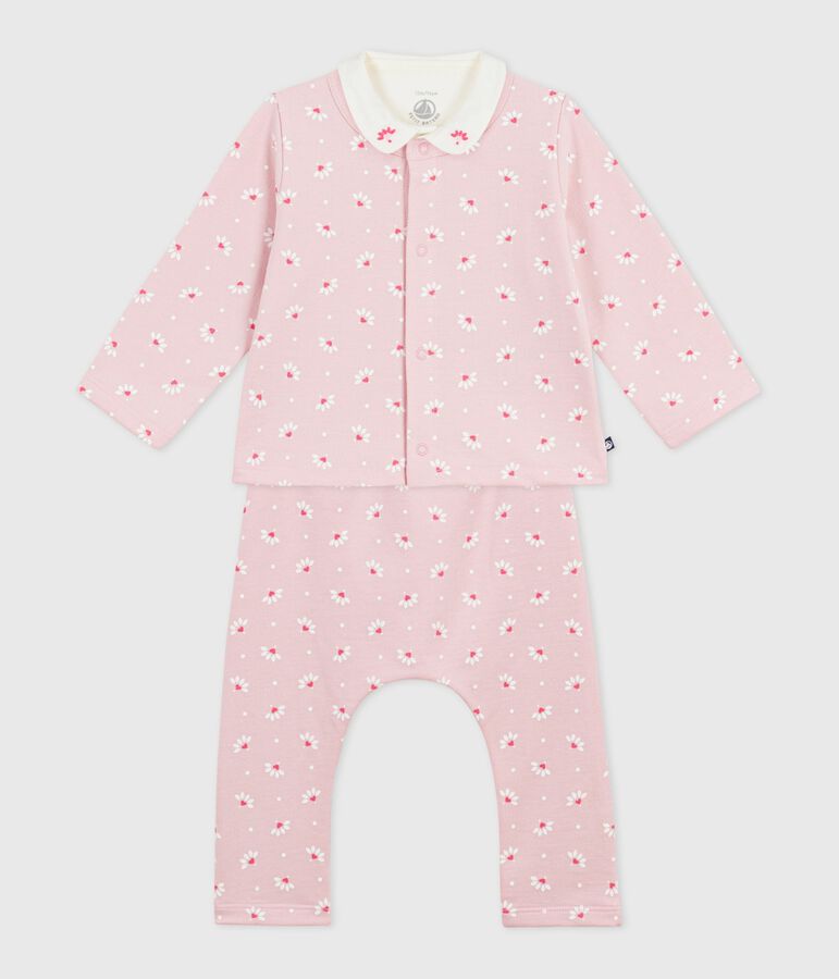 Ensemble 3 pi&egrave;ces b&eacute;b&eacute; imprim&eacute; c&oelig;urs et fleurs et body brod&eacute; rose JOLI/blanc MULTICO