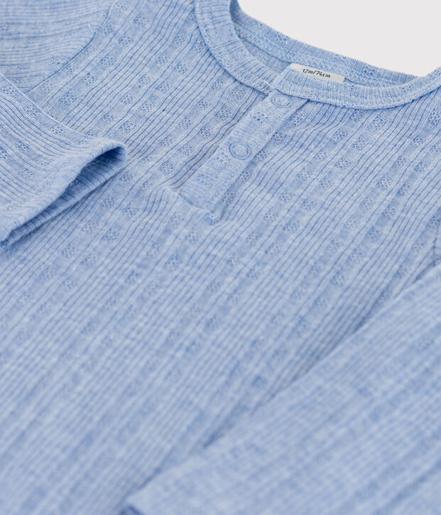 Body manches longues b&eacute;b&eacute; col tunisien en coton bleu