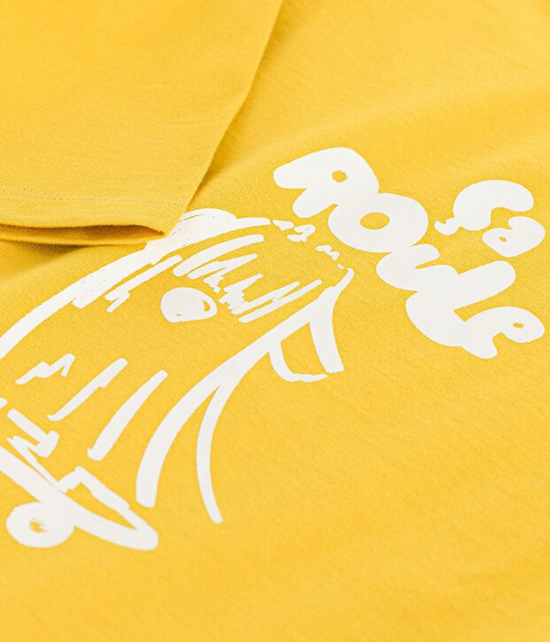 Tee-shirt enfant manches longues en coton imprim&eacute; jaune