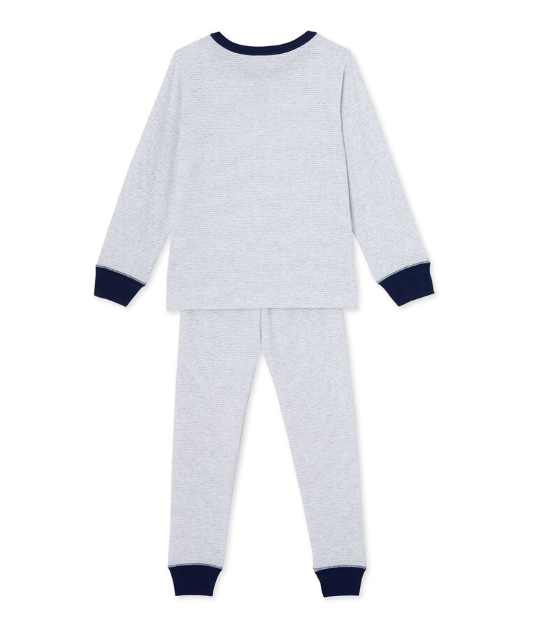 Pyjama gar&ccedil;on en milleraies gris POUSSIERE/blanc LAIT