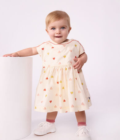 Robe b&eacute;b&eacute; en coton manches courtes imprim&eacute;e c&oelig;urs