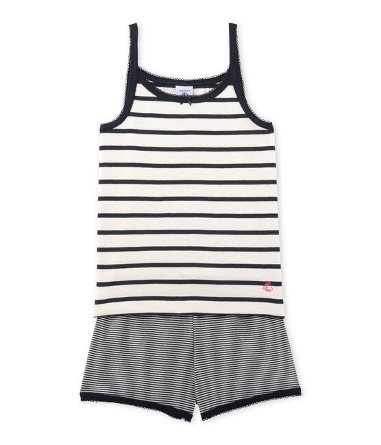 Pyjacourt fille rayé beige COQUILLE/bleu SMOKING