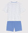Pyjacourt en coton femme blanc MARSHMALLOW/bleu PERSE