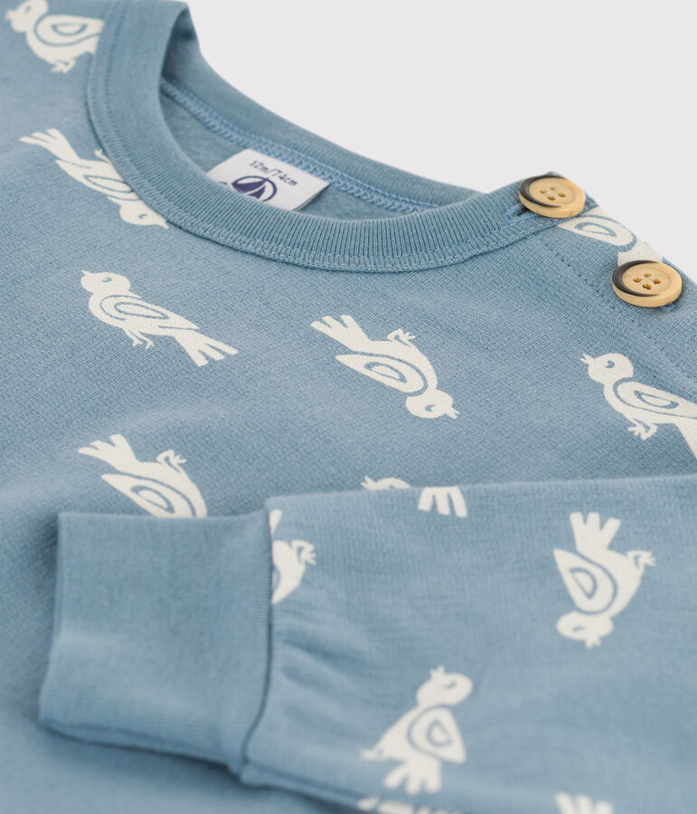 Sweatshirt b&eacute;b&eacute; imprim&eacute; oiseaux en coton bleu ROVER/blanc MARSHMALLOW
