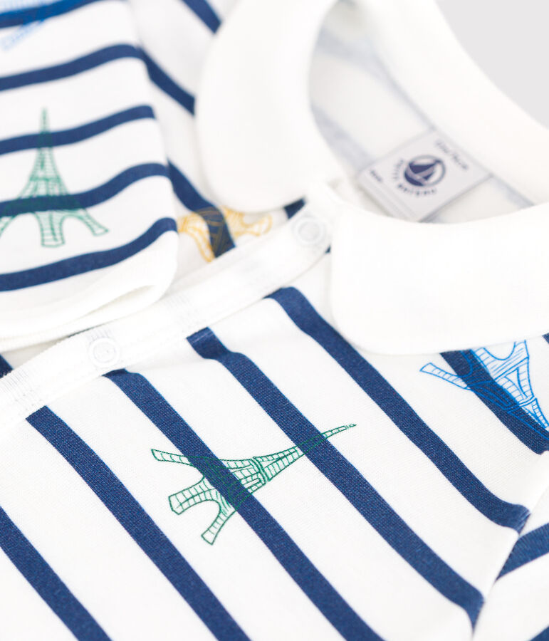 Pyjama b&eacute;b&eacute; en coton sans pieds avec col Paris blanc ECUME/blanc MULTICO