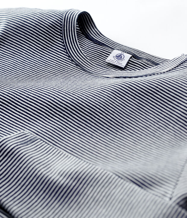 Tee-shirt L'ICONIQUE col rond en coton bio Femme bleu/blanc