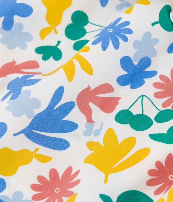 Combinaison courte imprimée fleuri en popeline bébé blanc MARSHMALLOW/blanc MULTICO