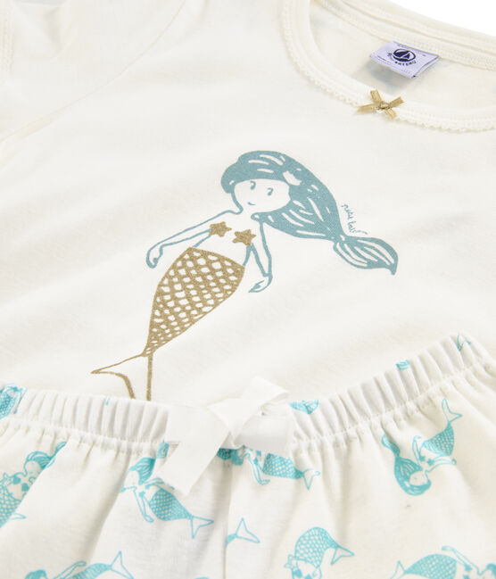 Pyjacourt petite fille en côte blanc MARSHMALLOW/blanc MULTICO