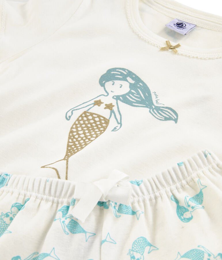 Pyjacourt petite fille en c&ocirc;te blanc MARSHMALLOW/blanc MULTICO
